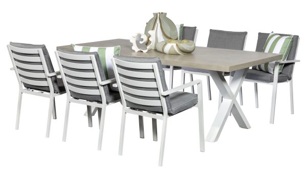 6 Breeze White Chairs & Element 2.2m GRC Table