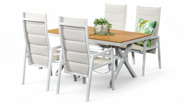 4 Crown Reclining Chairs & 1.5m Coast Table White