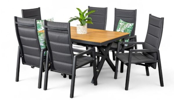6 Crown Reclining Chairs & 1.5m Coast Table Black