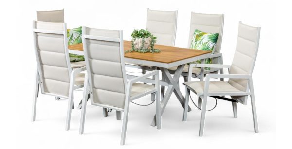 6 Crown Reclining Chairs & 1.5m Coast Table White