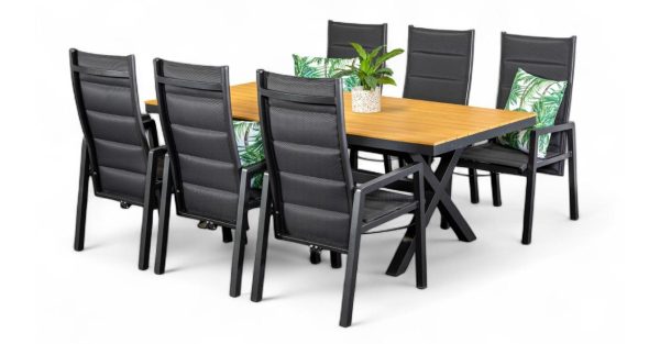 6 Crown Reclining Chairs & Coast 2m Table Black