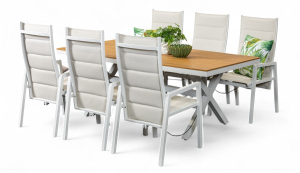 6 Crown Reclining Chairs & Coast 2m Table White