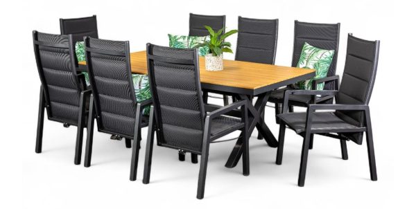 8 Crown Reclining Chairs & Coast 2m Table Black