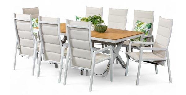 8 Crown Reclining Chairs & Coast 2m Table White