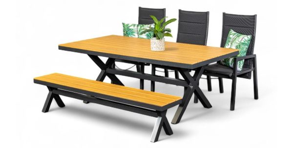 3 Crown Reclining Chairs, Bench & Coast 2m Table Black
