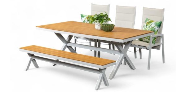 3 Crown Reclining Chairs, Bench & Coast 2m Table White