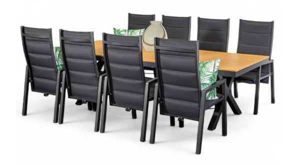 8 Crown Reclining Chairs & Coast 2.6m Table Black