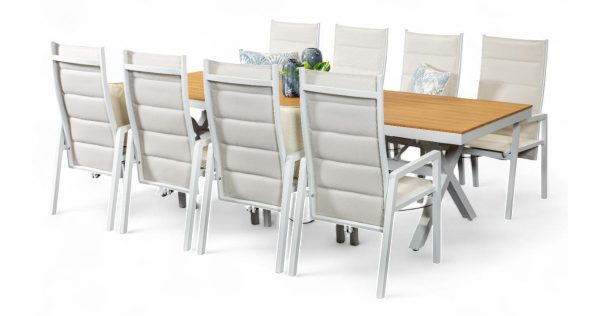 8 Crown Reclining Chairs & Coast 2.6m Table White