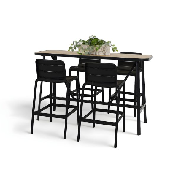 4 Stecca Stools & Albi 1.76m Bar Table Weatherwood