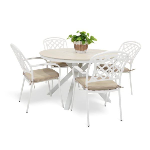 4 Antigua Chairs & Argos 1.2m Table White