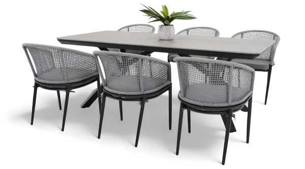 6 Sundown Chairs & Argos 2m Table Black