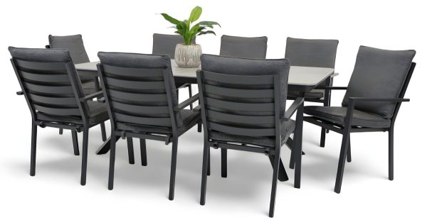 8 Breeze Chairs & Argos 2m Table Black