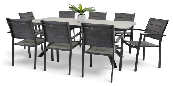 8 Whitby Chairs & Argos 2m Table Black