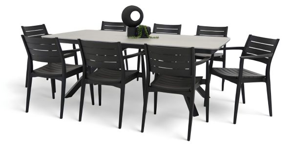 8 Lyon Chairs & Argos 2m Table Black