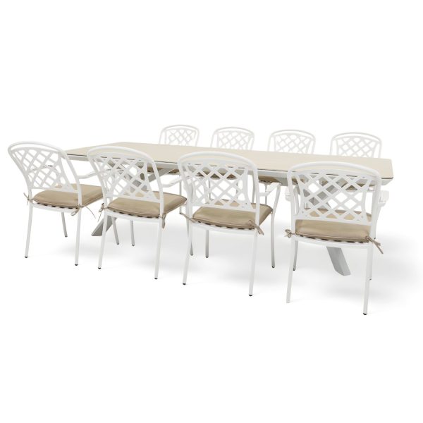 8 Antigua Chairs & Argos 2.6m Table White