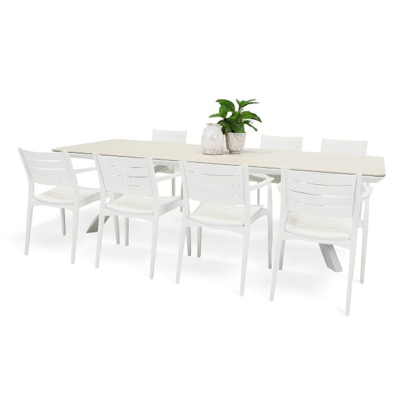 8 Lyon Chairs & Argos 2.6m Table White