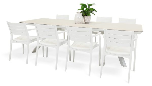 8 Lyon Chairs & Argos 2.6m Table White