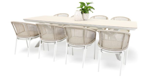 8 Sundown Chairs & Argos 2.6m Table White