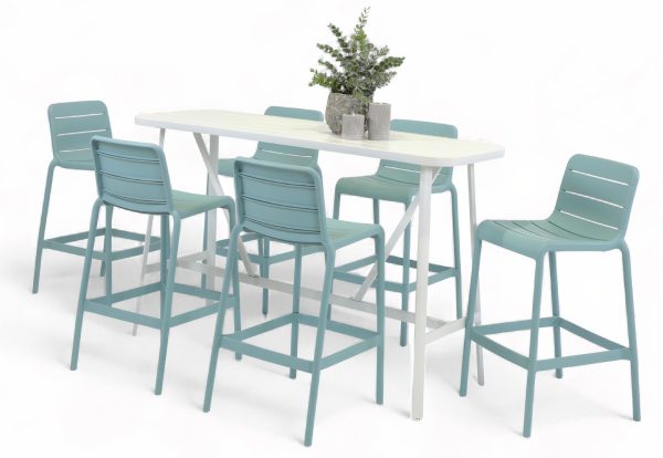 6 Stecca Stool & Albi 1.76m Bar Table Powder Blue/White