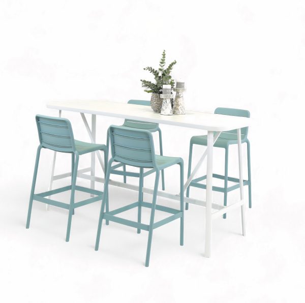 4 Stecca Stools & Albi 1.76m Bar Table Powder Blue/White