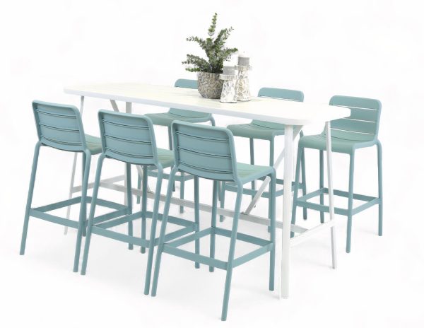 6 Stecca Stools & Albi 2m Bar Table Powder Blue/White