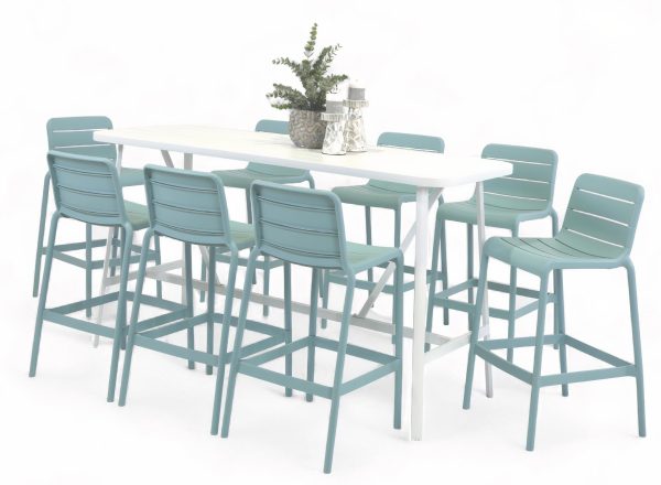 8 Stecca Stools & Albi 2m Bar Table Powder Blue/White