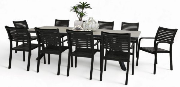 10 Aria Chairs & Argos 2.6m Table Black