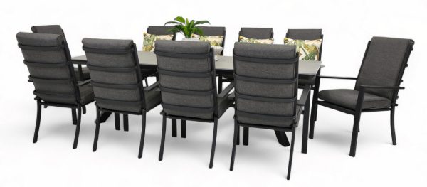 10 Marina Chairs & Argos 2.6m Table Black
