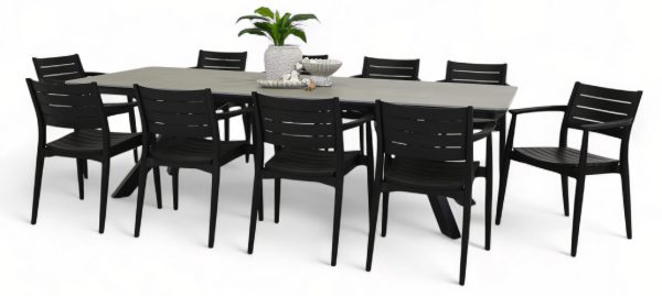 10 Lyon Chairs & Argos 2.6m Table Black