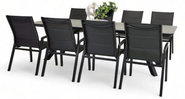 8 Crown Sling Chairs & Argos 2.6m Table Black
