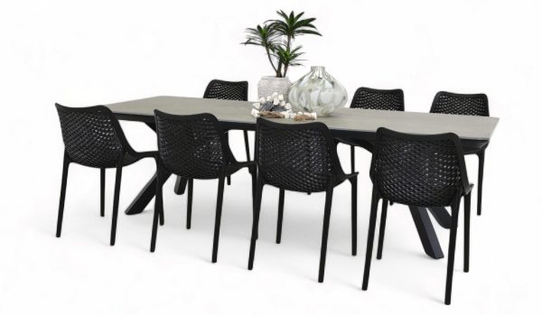 8 Isla Chairs & Argos 2.6m Table Black