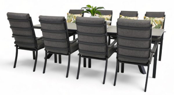 8 Marina Chairs & Argos 2.6m Table Black