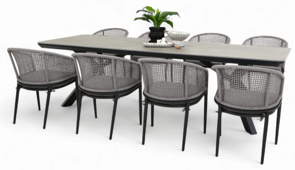 8 Sundown Chairs & Argos 2.6m Table Black