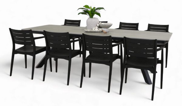 8 Lyon Chairs & Argos 2.6m Table Black