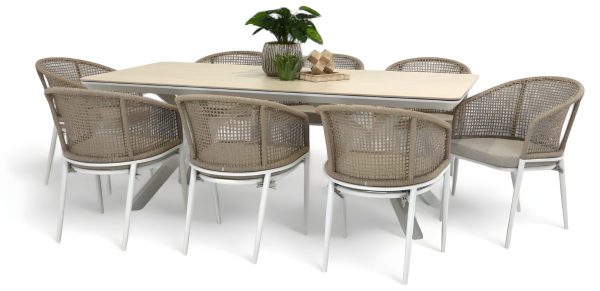 8 Sundown Chairs & Argos 2m Table White