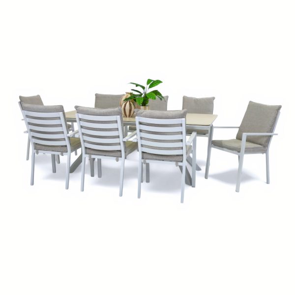 8 Breeze Chairs & Argos 2m Table White