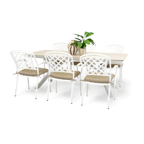 6 Antigua Chairs & Argos 2m Table White