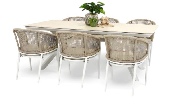 6 Sundown Chairs & Argos 2m Table White