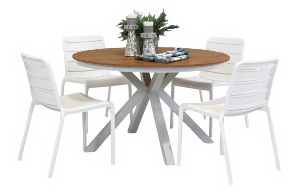 4 Stecca Chairs & Coast 1.2m Round Table White