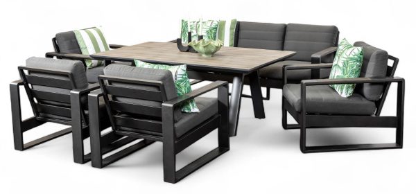 Allure Sofa Dining Deluxe Set & 2 Single Sofas Gunmetal