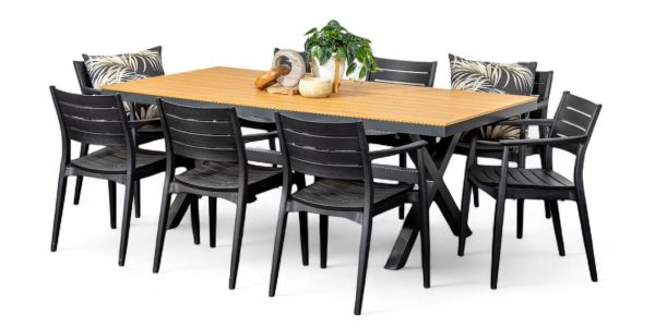 8 Lyon Chairs & Coast 2m Table Black