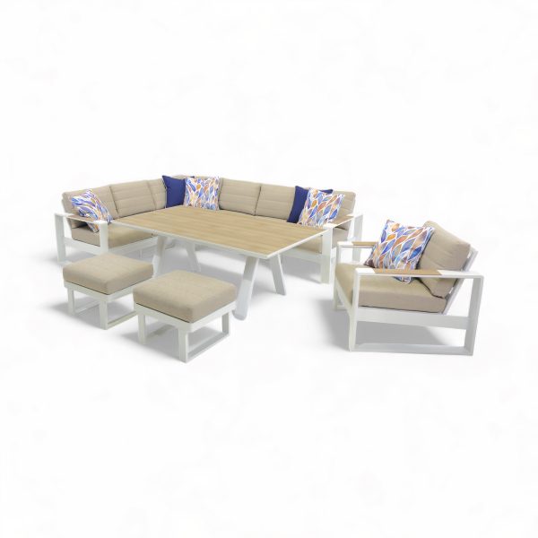 Allure Modular Deluxe Dining Set, Single Sofa & 2 Footstools (White)