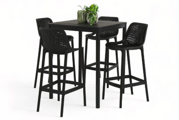 4 Isla Stools & Aria Bar Table Black