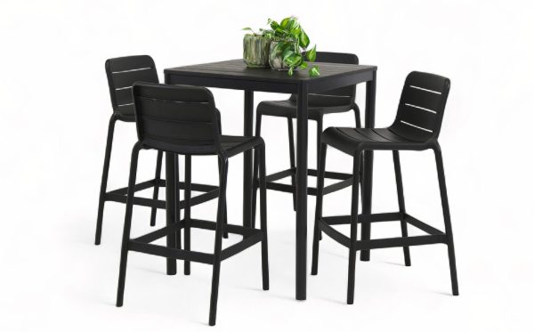 4 Stecca Stools & Aria Bar Table Black