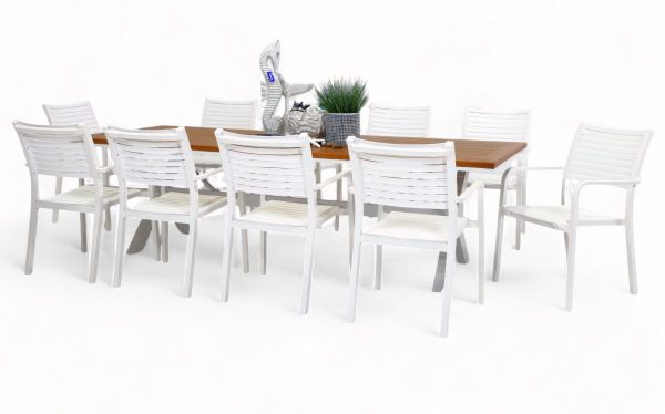 10 Aria Chairs & 2.6m Tribeca Table White