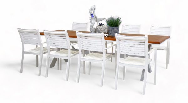 8 Aria Chairs & 2.6m Tribeca Table White