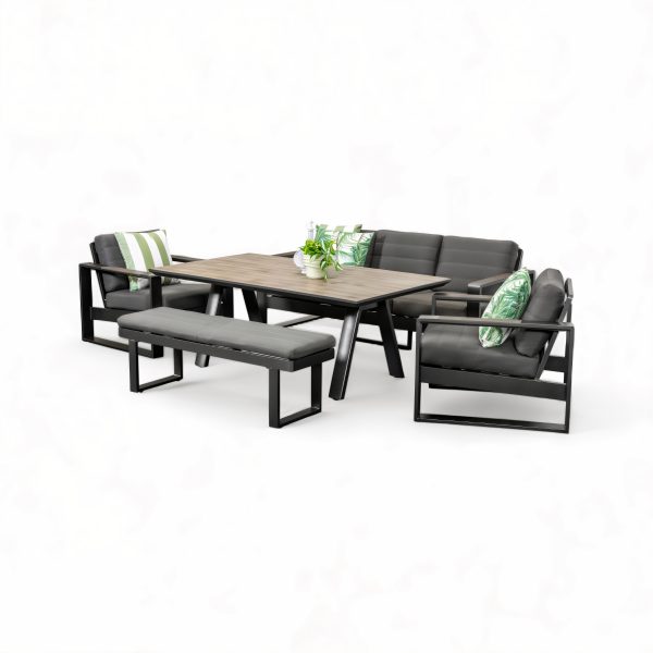 Allure Sofa Dining Deluxe Set & Bench (Black)