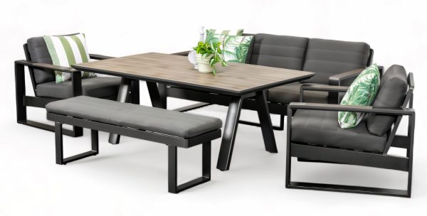 Allure Sofa Dining Deluxe Set & Bench (Black)