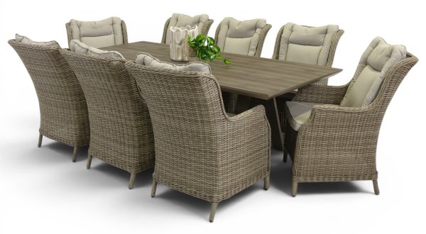 8 Bianco Chairs & 2.3m Allure Table Taupe
