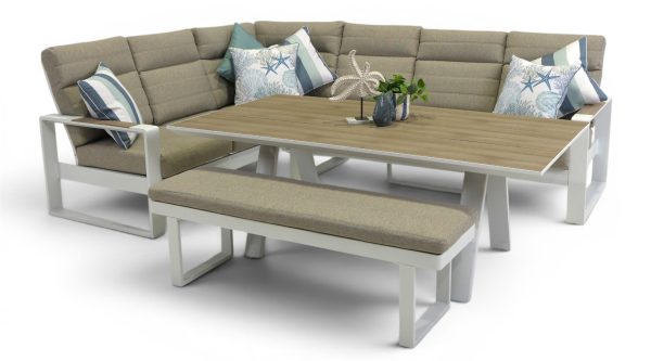 Allure High Back Modular Dining Deluxe Set & Bench White